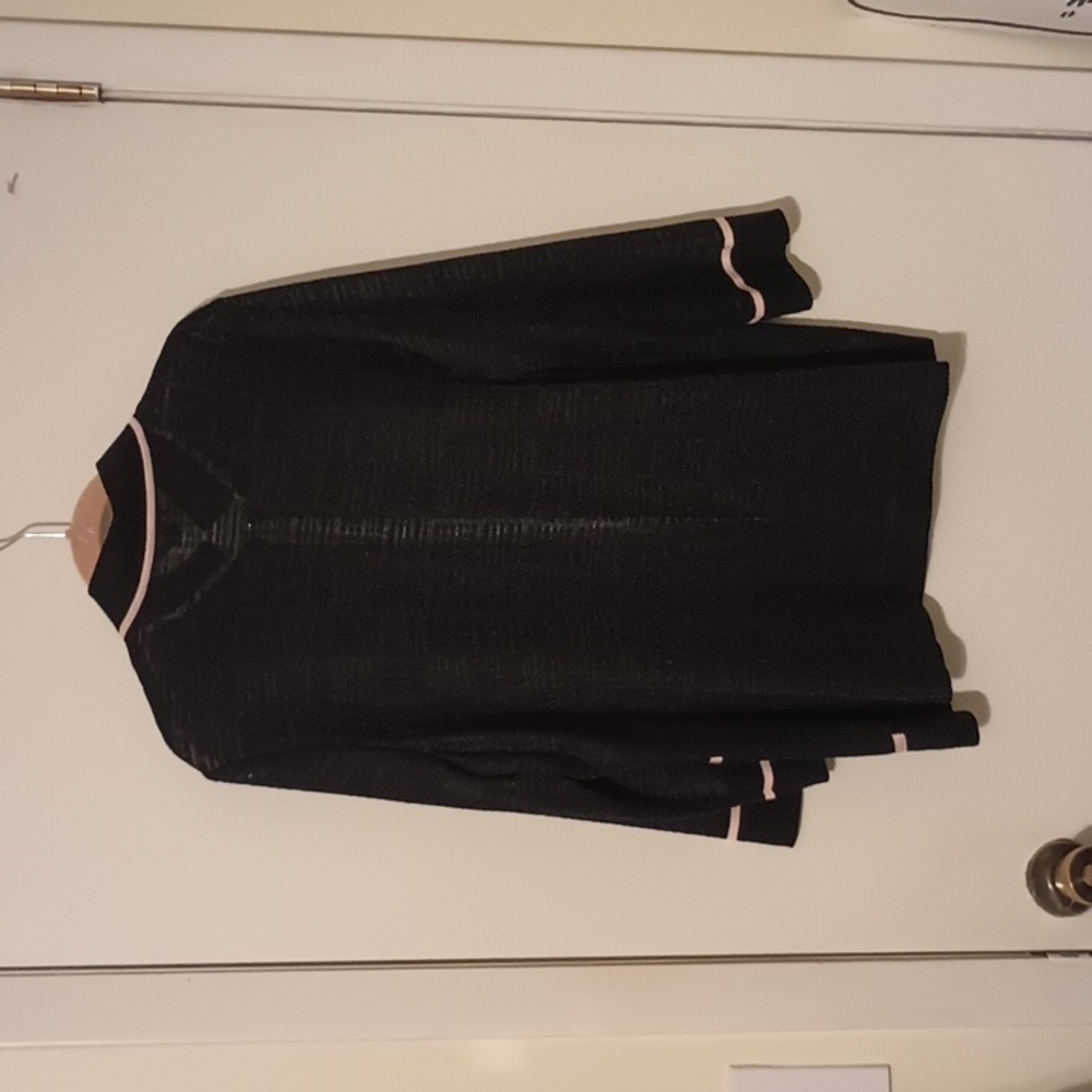 Misook Black W/Pale Pink Trim Knit Zipper Pocket Cardigan Size Large - Picture 6 of 9